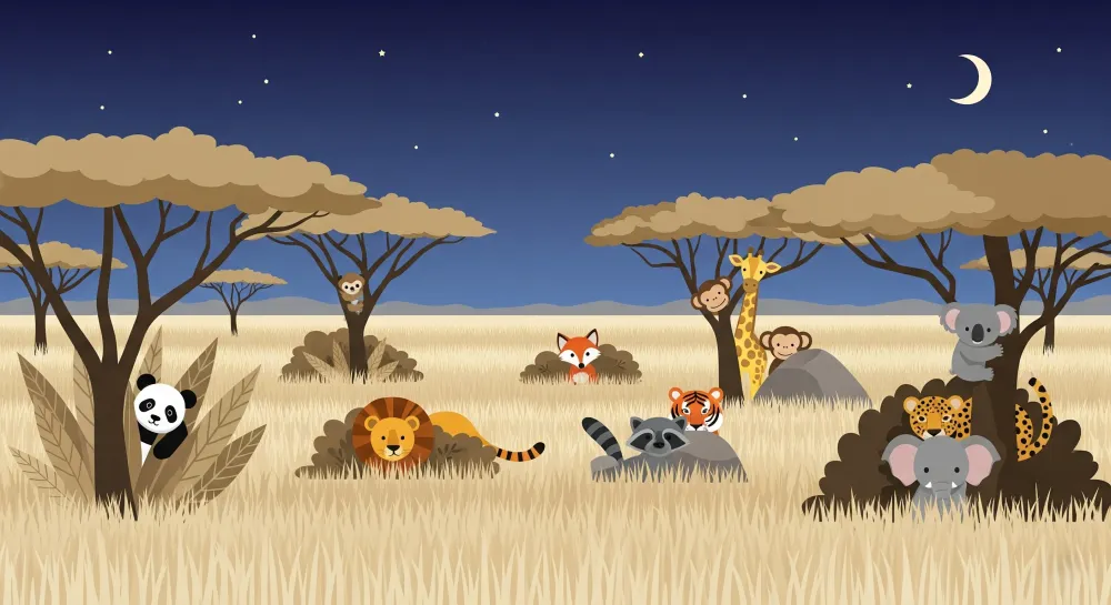 Papel de parede crianç | Noite de safari com animais encantadores