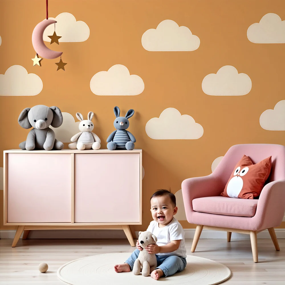 Papel de parede crianç | Nuvens suaves em fundo terroso