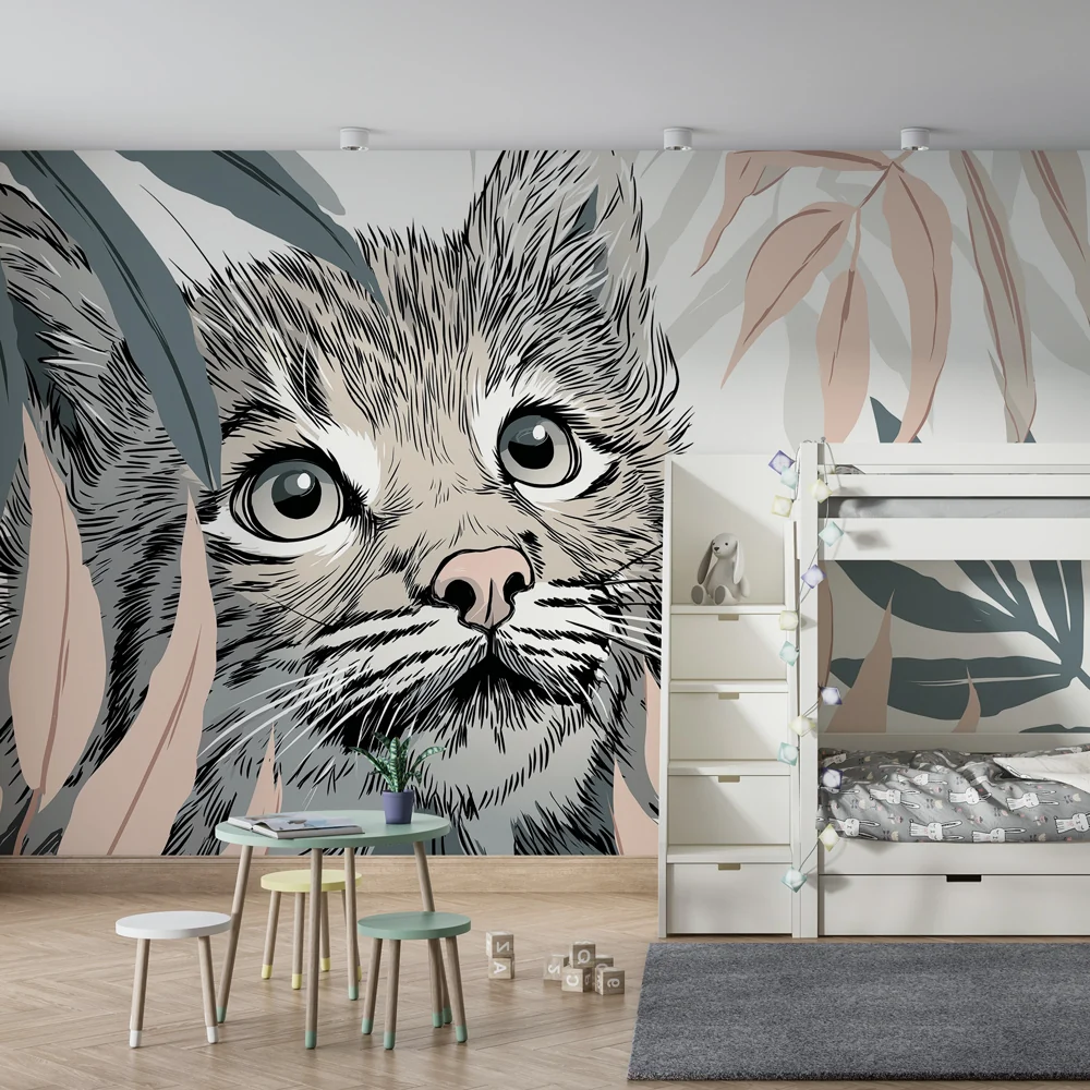 Papel de parede crianç | Olhar curioso de um gato na selva