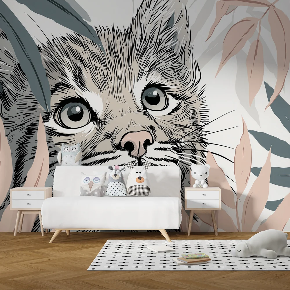 Papel de parede crianç | Olhar curioso de um gato na selva