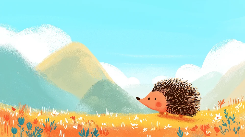 Papel de parede crianç | Ouriço fofo em uma paisagem colorida