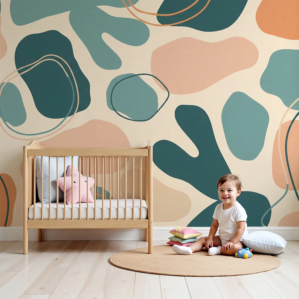 Papel de parede crianç | Padrões abstratos e cores suaves para um ambiente moderno