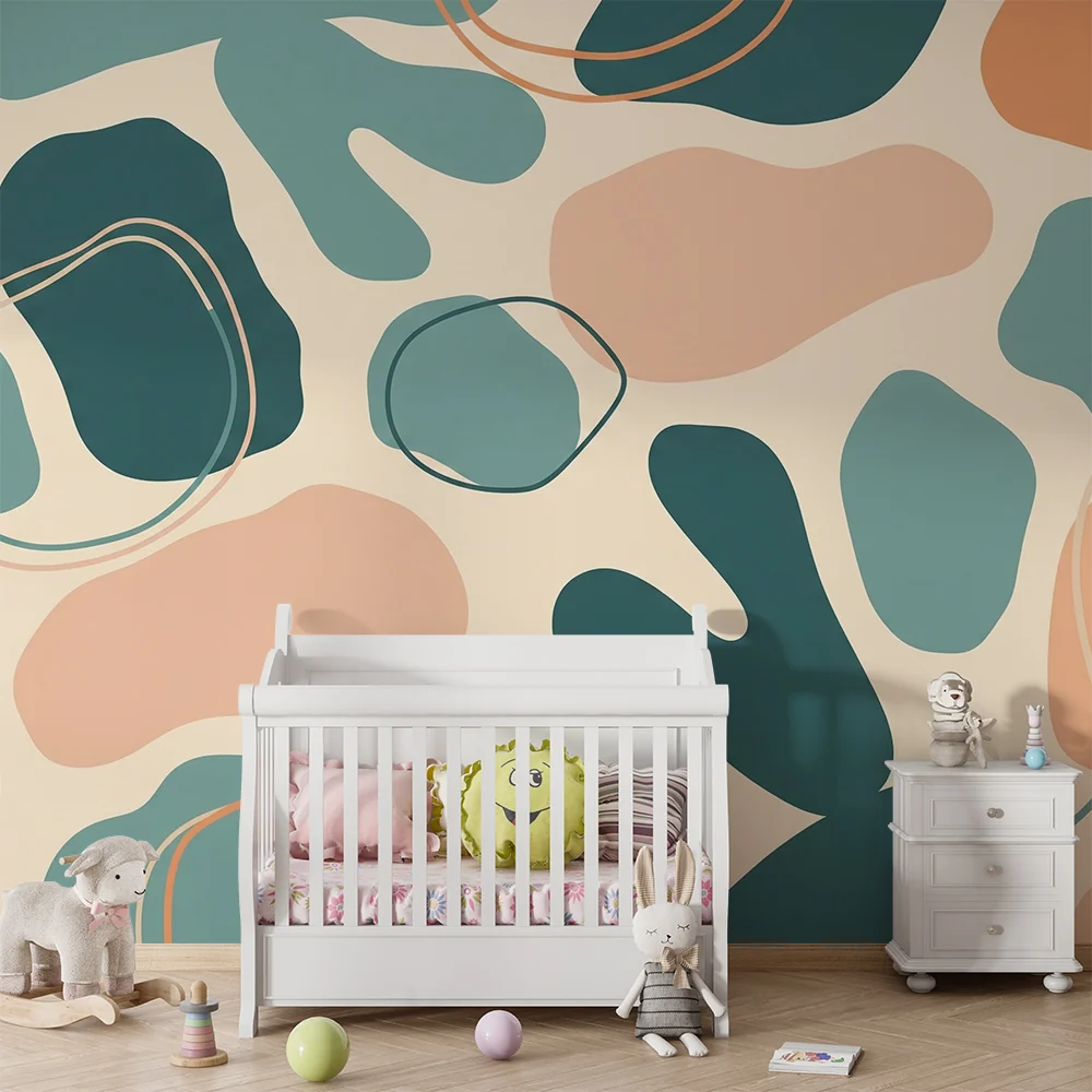 Papel de parede crianç | Padrões abstratos e cores suaves para um ambiente moderno