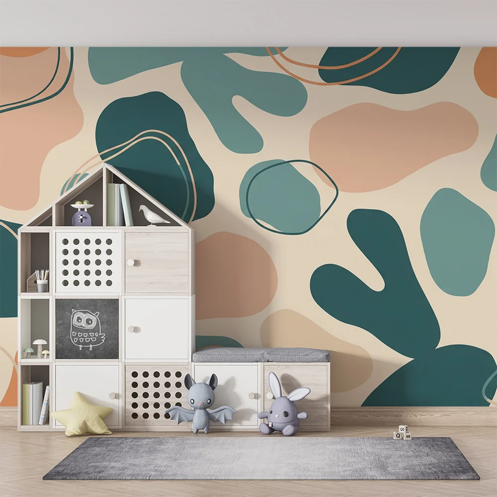 Papel de parede crianç | Padrões abstratos e cores suaves para um ambiente moderno