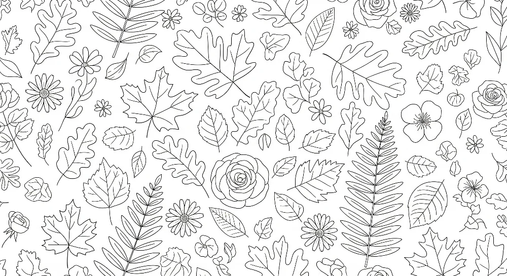 Papel de parede crianç | Padrões de folhas e flores em contornos delicados