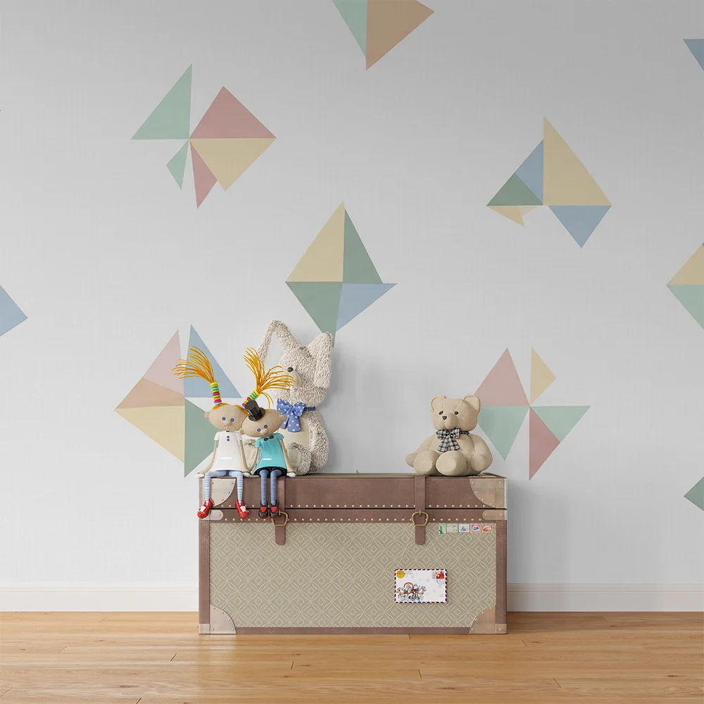Papel de parede crianç | Padrões geométricos coloridos em fundo branco