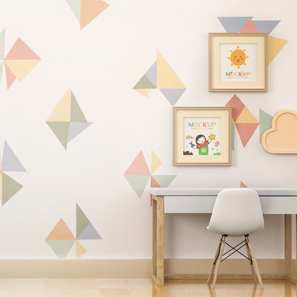 Papel de parede crianç | Padrões geométricos coloridos em fundo branco