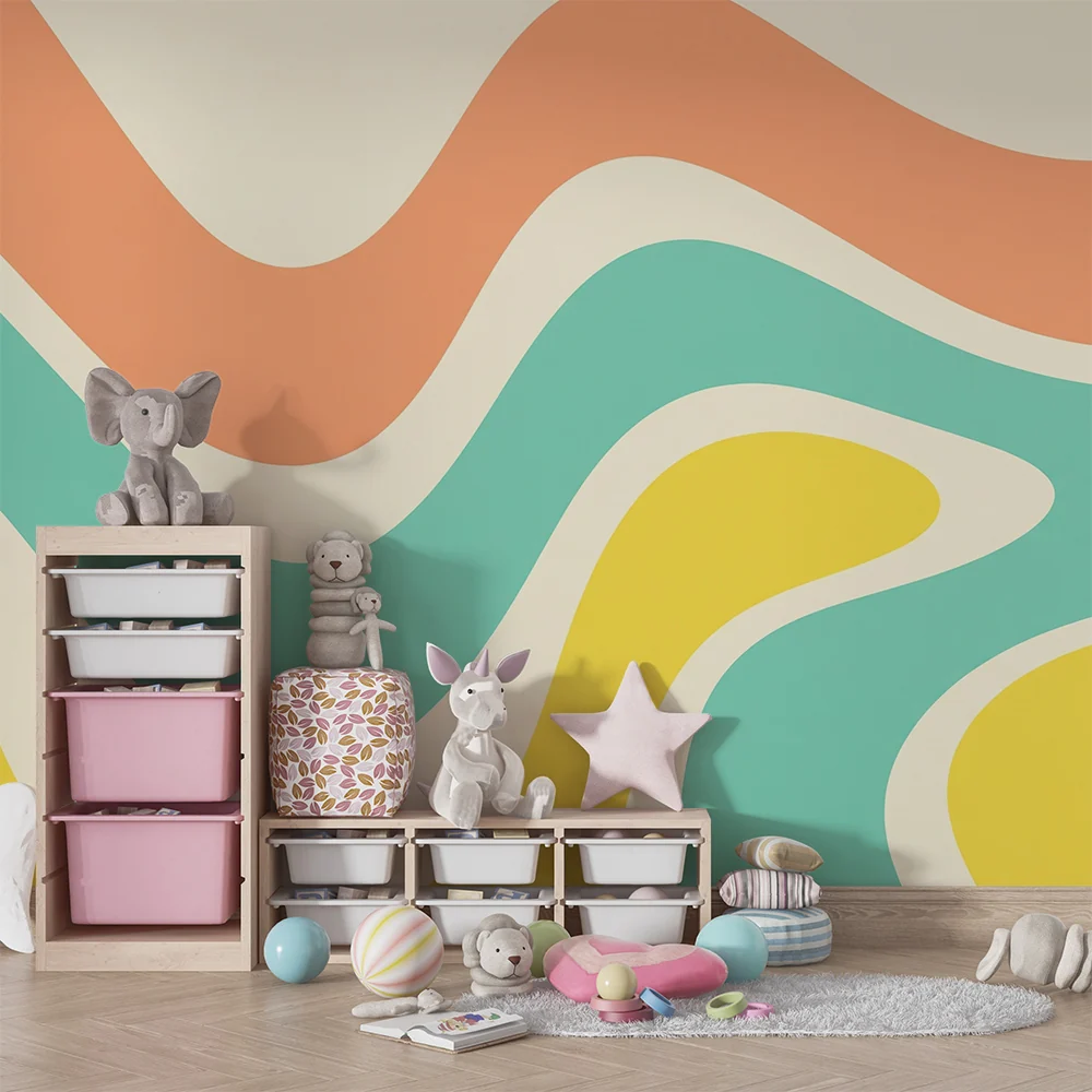 Papel de parede crianç | Padrões ondulados em cores pastel