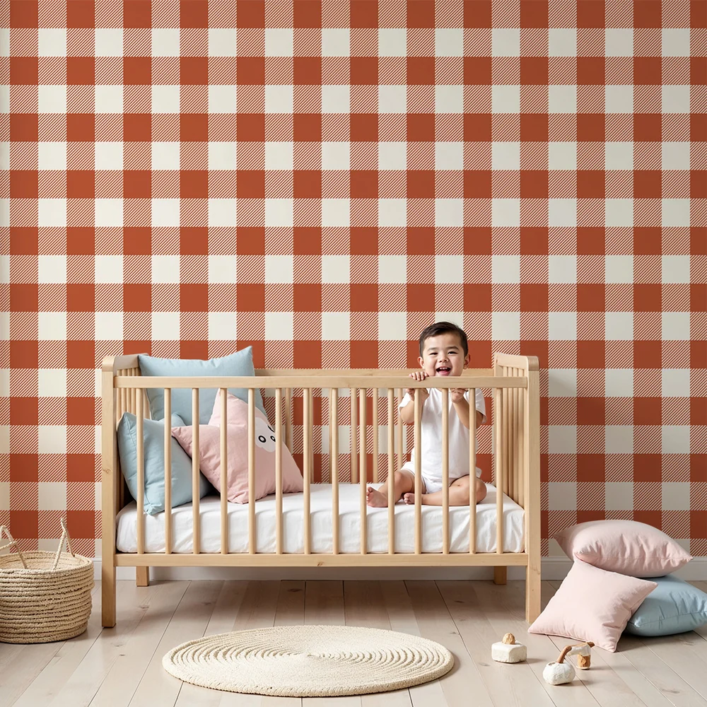 Papel de parede crianç | Padrão vichy vermelho e branco para um ambiente acolhedor