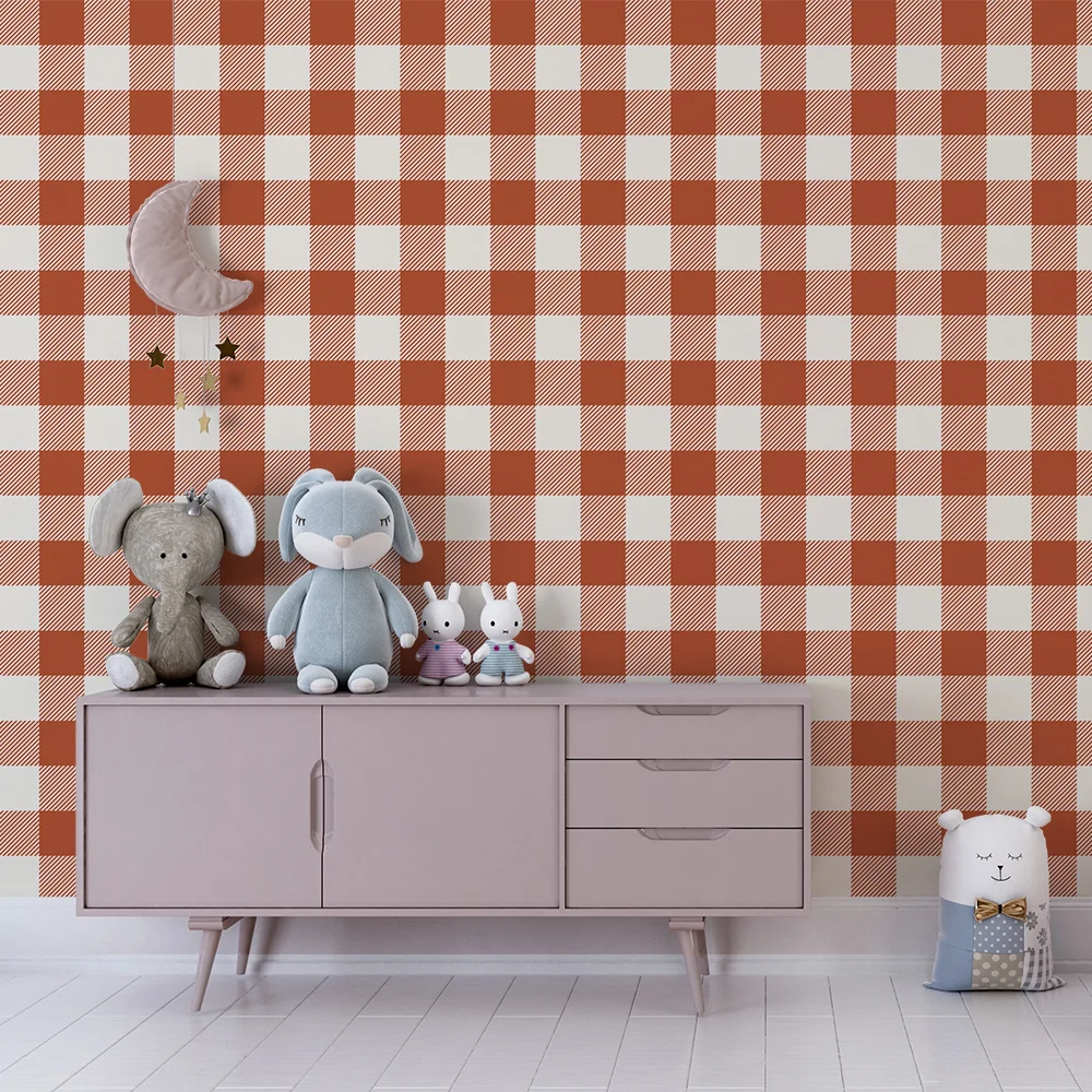 Papel de parede crianç | Padrão vichy vermelho e branco para um ambiente acolhedor