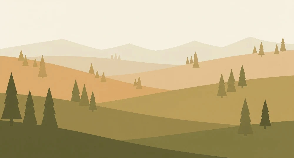 Papel de parede crianç | Paisagem de colinas e pinheiros em tons suaves