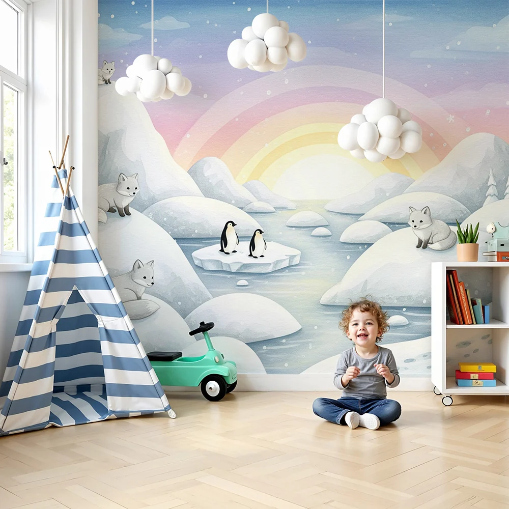 Papel de parede crianç | Paisagem de inverno com animais polares