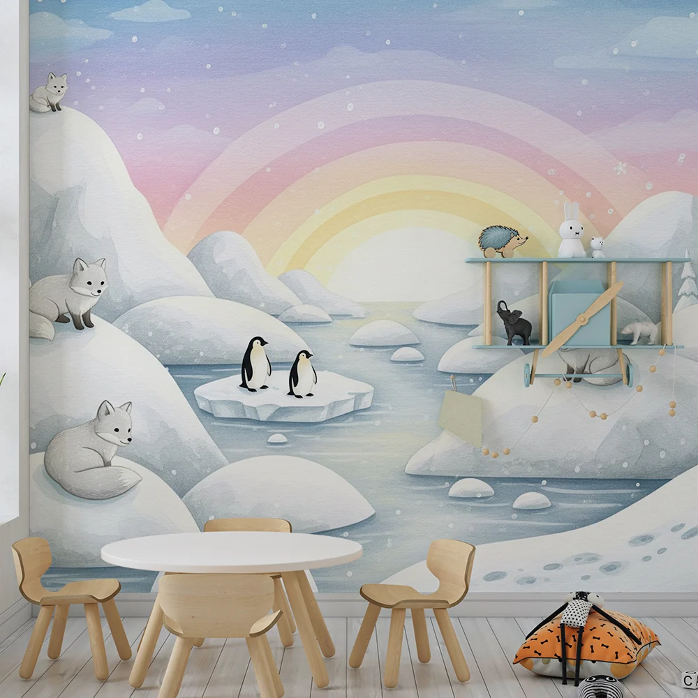 Papel de parede crianç | Paisagem de inverno com animais polares