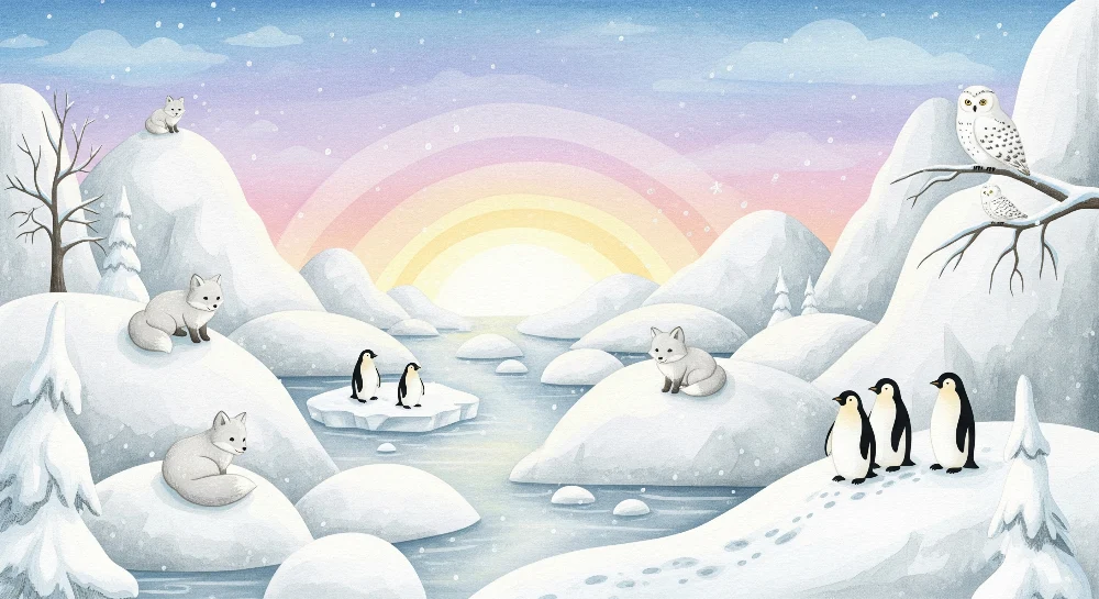 Papel de parede crianç | Paisagem de inverno com animais polares