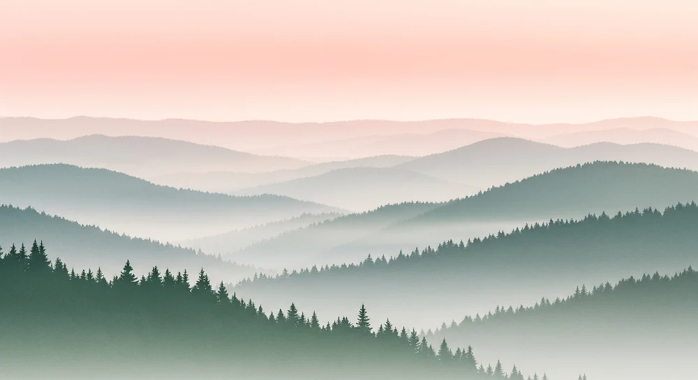 Papel de parede crianç | Paisagem de montanhas verdes e nebulosas