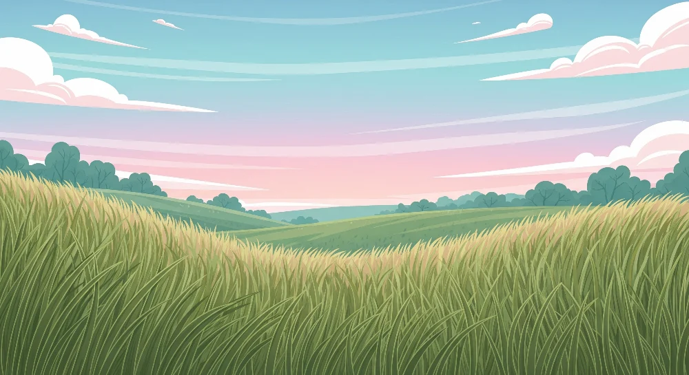 Papel de parede crianç | Paisagem de prados verdejantes sob um céu pastel