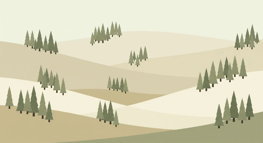 Papel de parede crianç | Paisagem suave com colinas e pinheiros estilizados