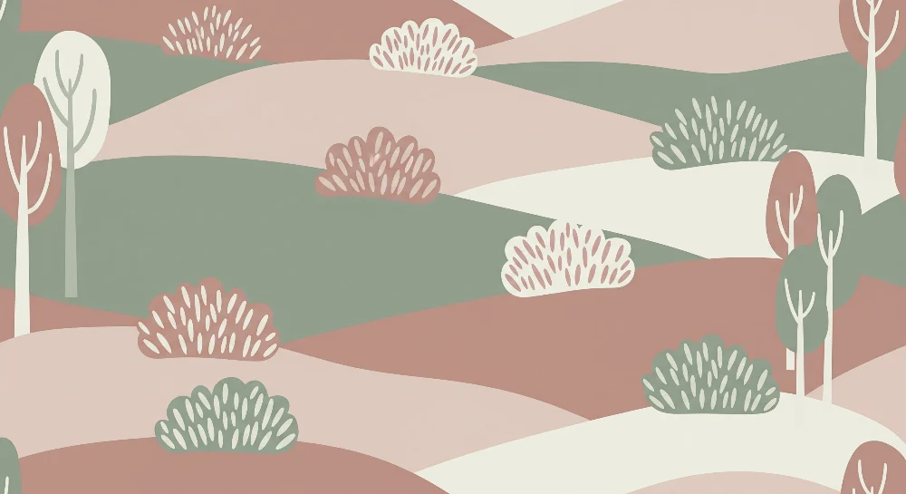 Papel de parede crianç | Paisagem suave com colinas e árvores estilizadas