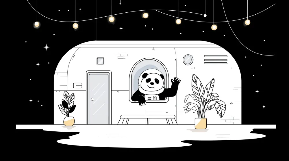 Papel de parede crianç | Panda astronauta em uma nave espacial sob um céu estrelado