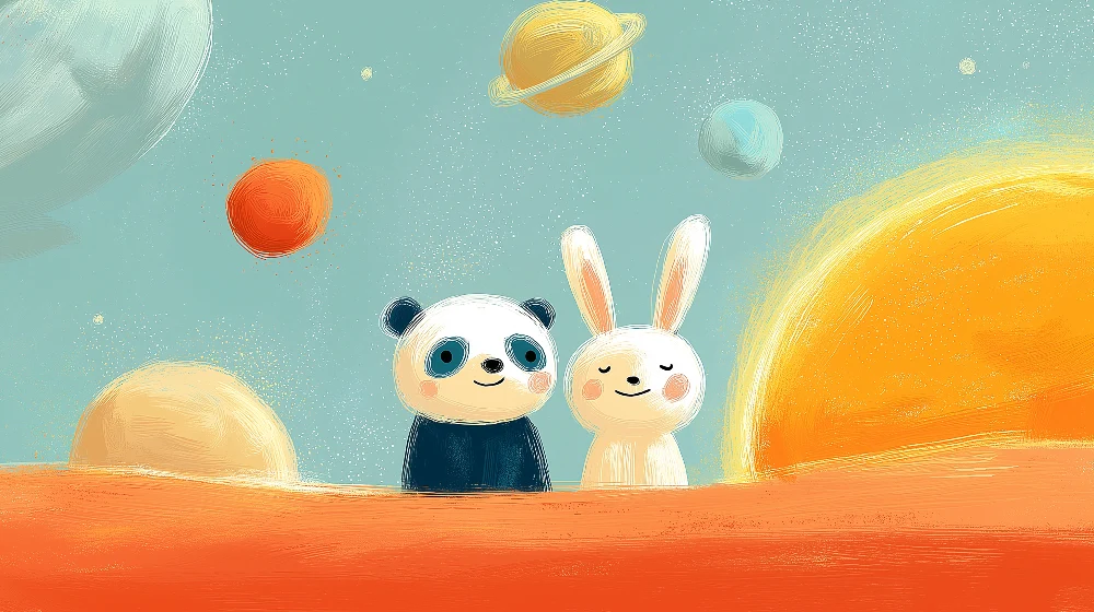 Papel de parede crianç | Panda e coelho exploradores do espaço