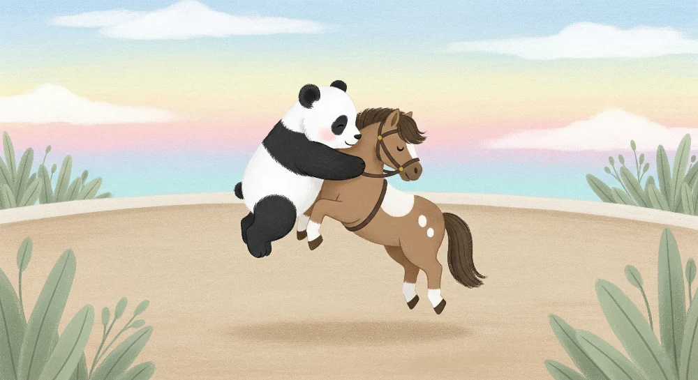 Papel de parede crianç | Panda jogador e cavalo feliz