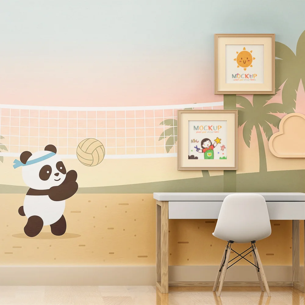 Papel de parede crianç | Panda jogador de vôlei na praia