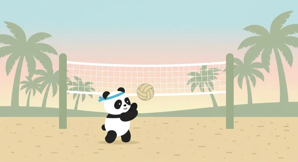 Papel de parede crianç | Panda jogador de vôlei na praia