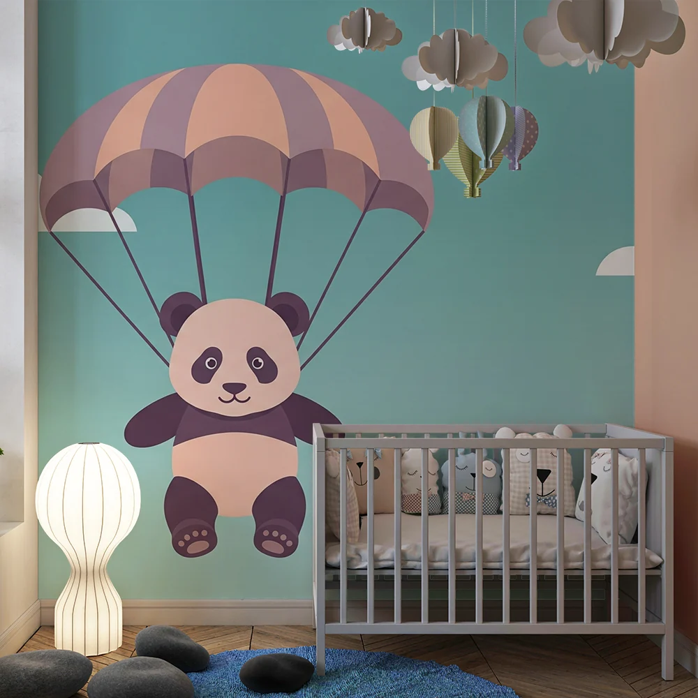 Papel de parede crianç | Panda simpático de paraquedas