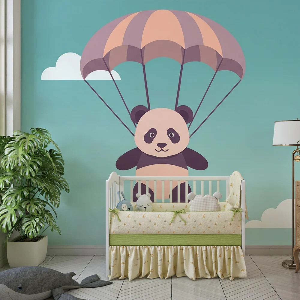 Papel de parede crianç | Panda simpático de paraquedas