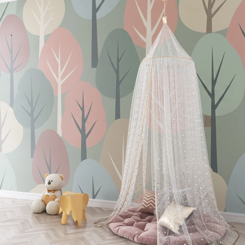 Papel de parede crianç | Pastel floresta com lindas árvores pequenas