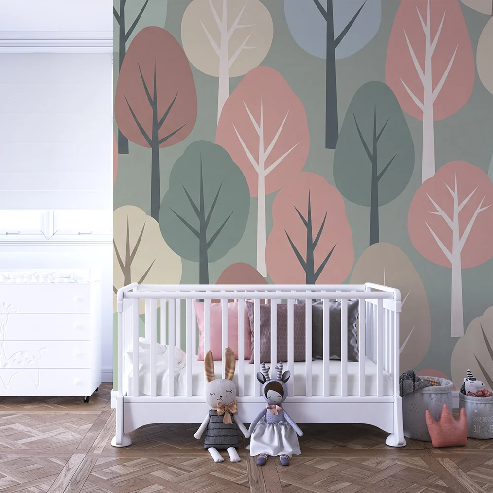 Papel de parede crianç | Pastel floresta com lindas árvores pequenas