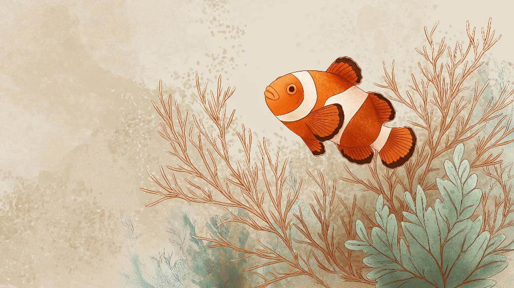 Papel de parede crianç | Peixe-palhaço e corais em um ambiente marinho tranquilo