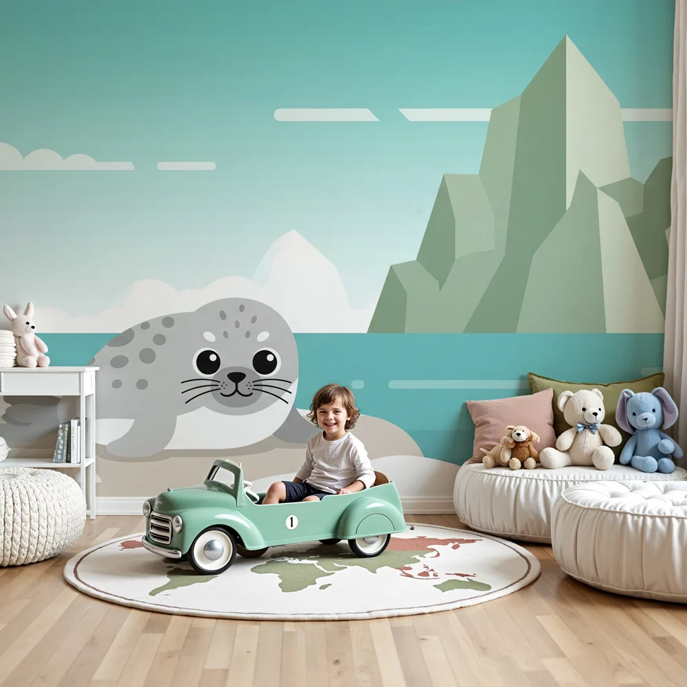 Papel de parede crianç | Pequena foca e paisagens glaciais