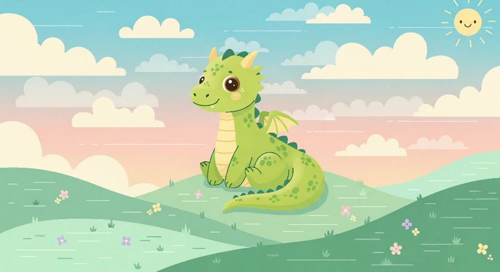 Papel de parede crianç | Pequeno dragão bonito em uma paisagem encantadora