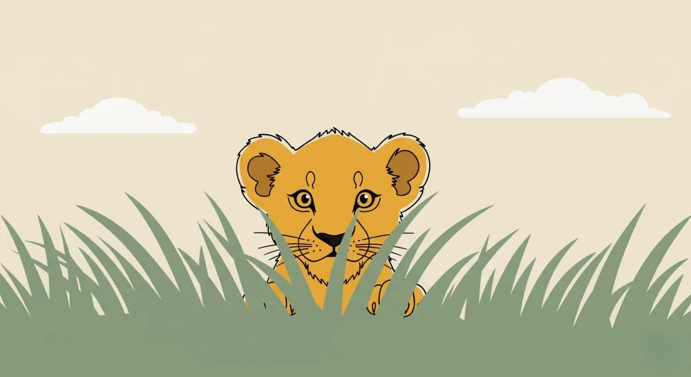 Papel de parede crianç | Pequeno leão curioso na savana