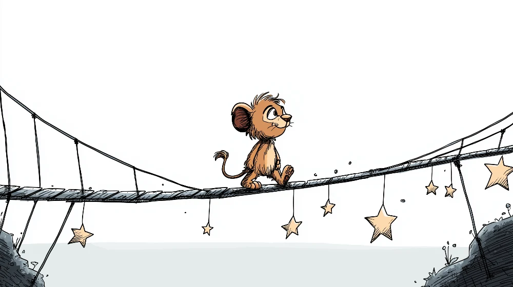 Papel de parede crianç | Pequeno leão em uma ponte estrelada