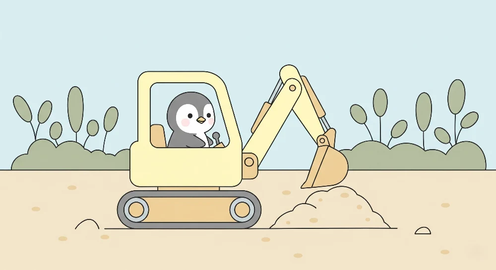 Papel de parede crianç | Pequeno pinguim e escavadora