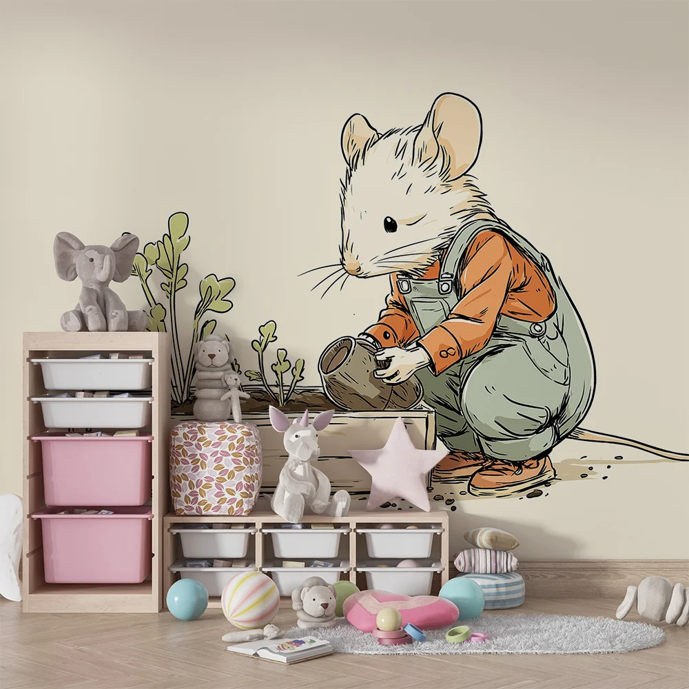 Papel de parede crianç | Pequeno rato jardineiro com suas plantas