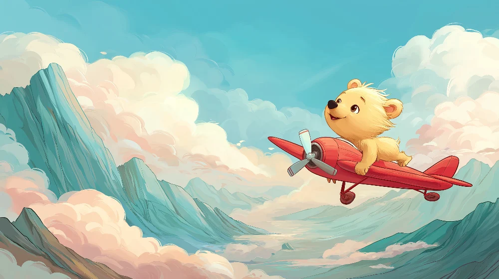 Papel de parede crianç | Pequeno urso piloto no céu