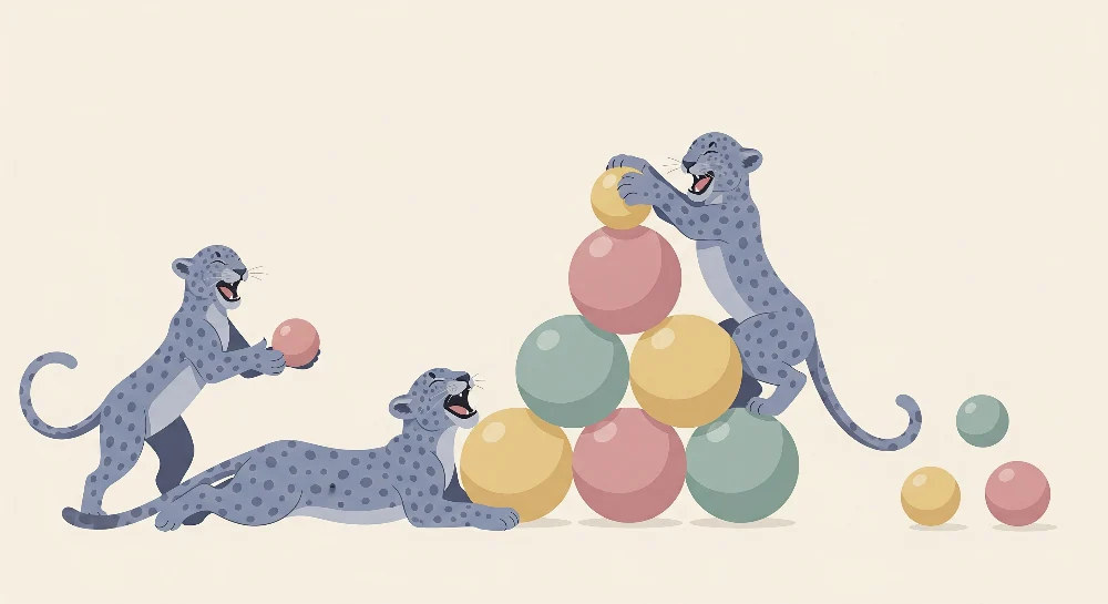 Papel de parede crianç | Pequenos leopardos brincalhões com bolas coloridas