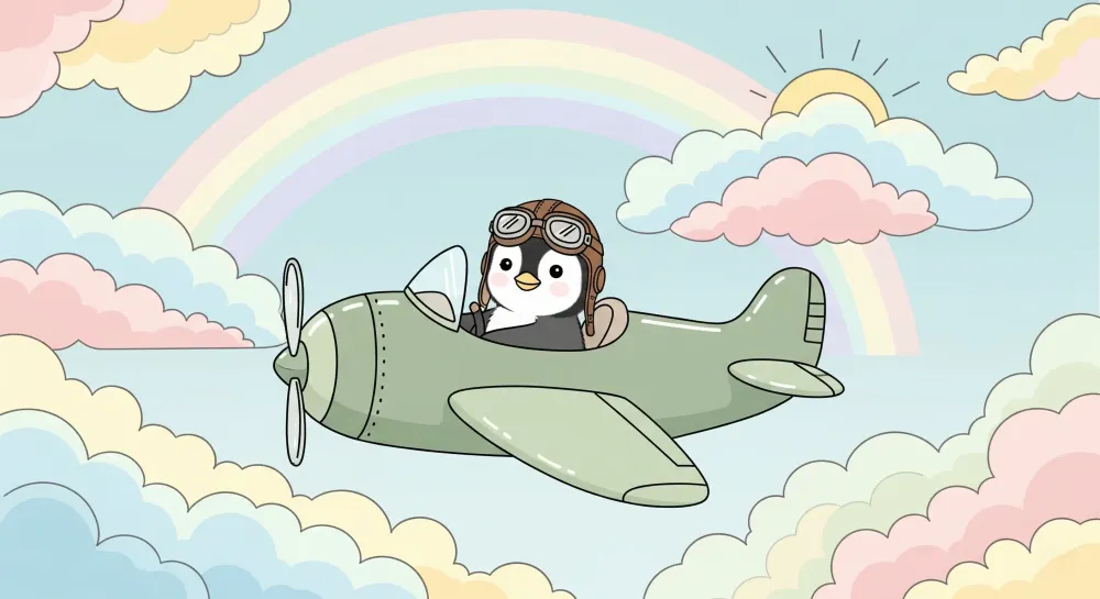 Papel de parede crianç | Piloto de pinguim e céu colorido