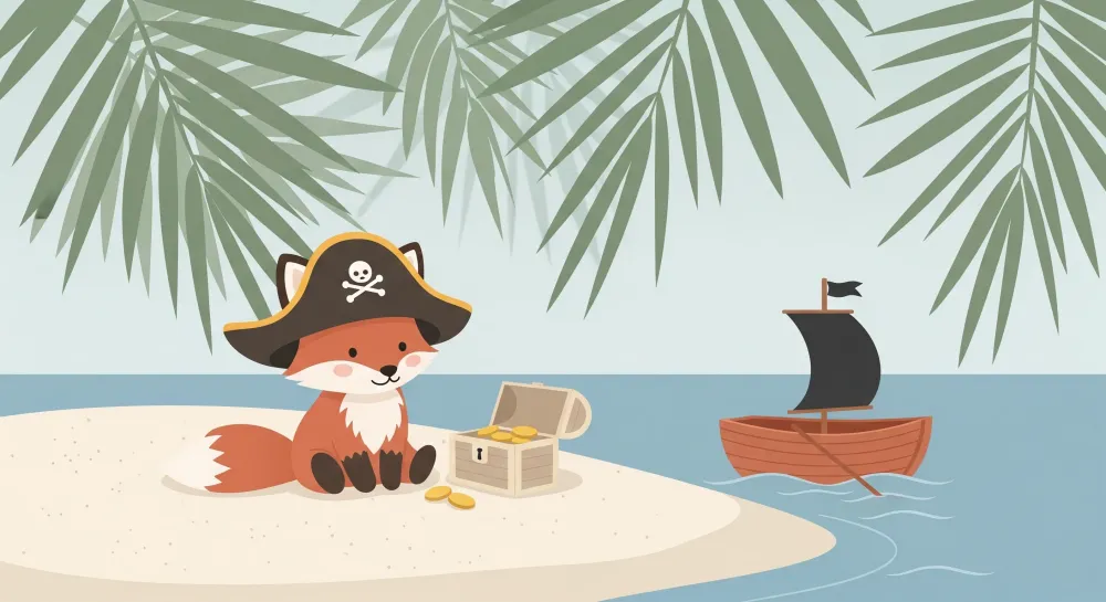 Papel de parede crianç | Pirata raposa em uma ilha tropical