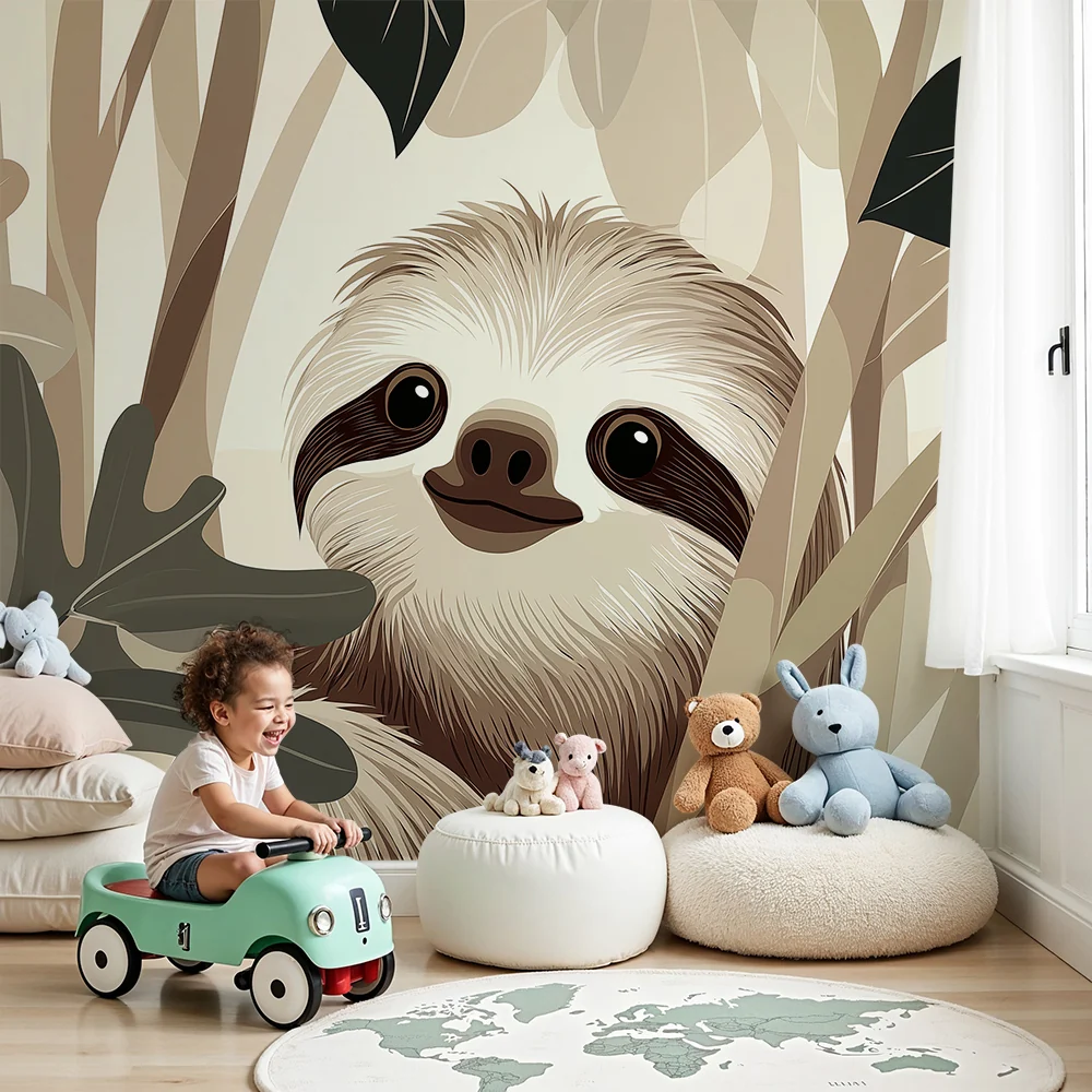 Papel de parede crianç | Preguiç sorridente no meio da selva