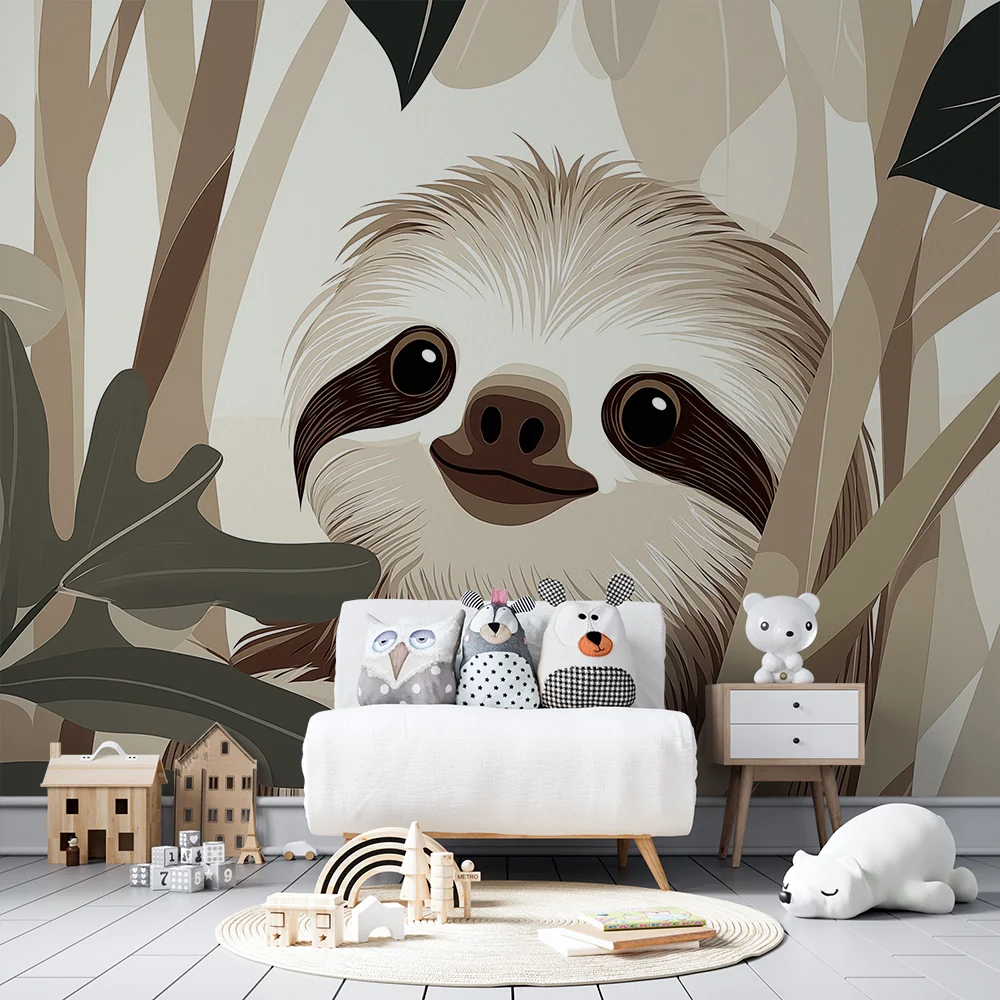 Papel de parede crianç | Preguiç sorridente no meio da selva
