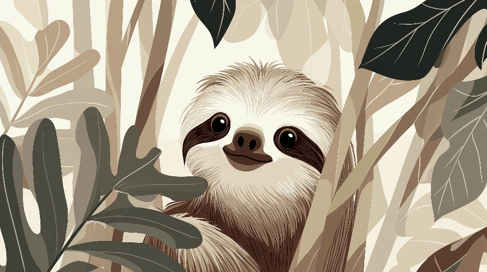 Papel de parede crianç | Preguiç sorridente no meio da selva