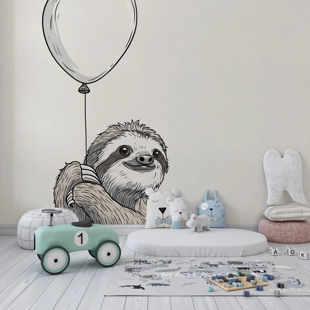 Papel de parede crianç | Preguiçoso feliz e balão