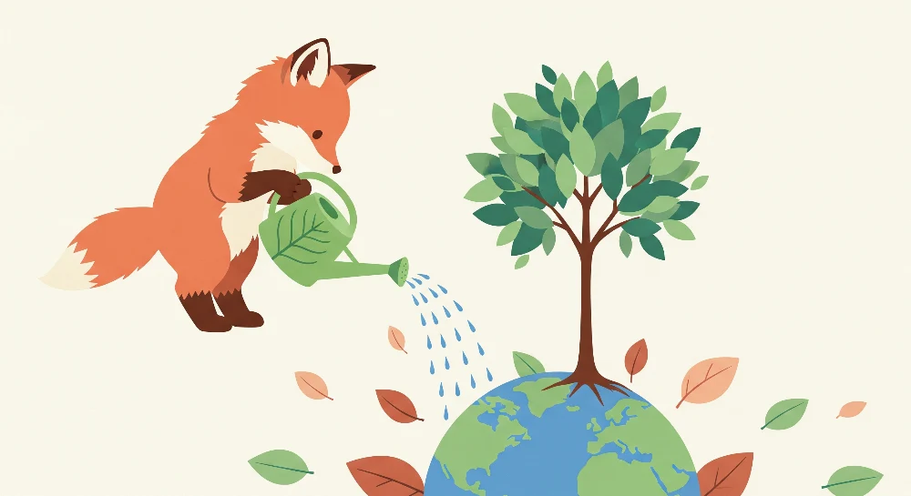 Papel de parede crianç | Raposa regando uma árvore no planeta Terra