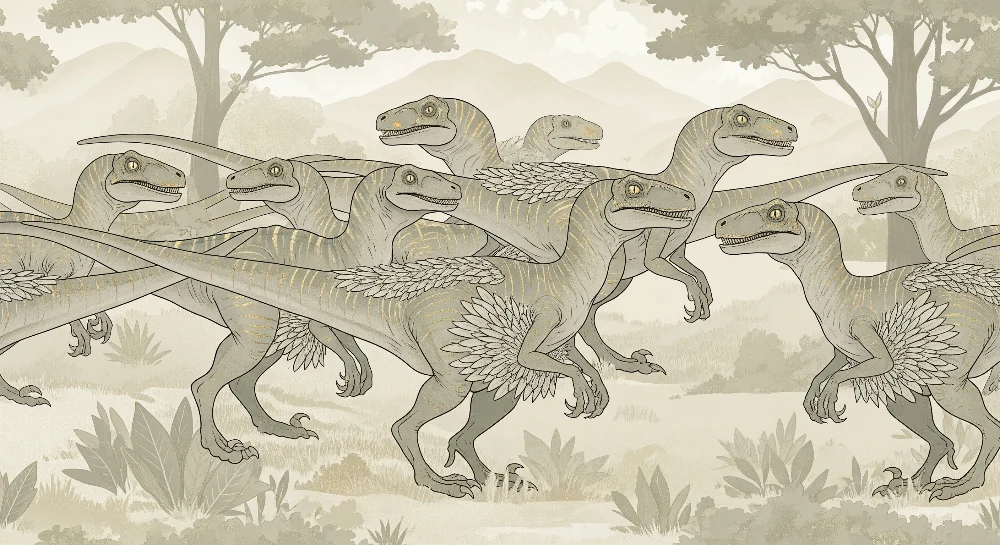 Papel de parede crianç | Raptor dinossauro em uma paisagem pré-histórica
