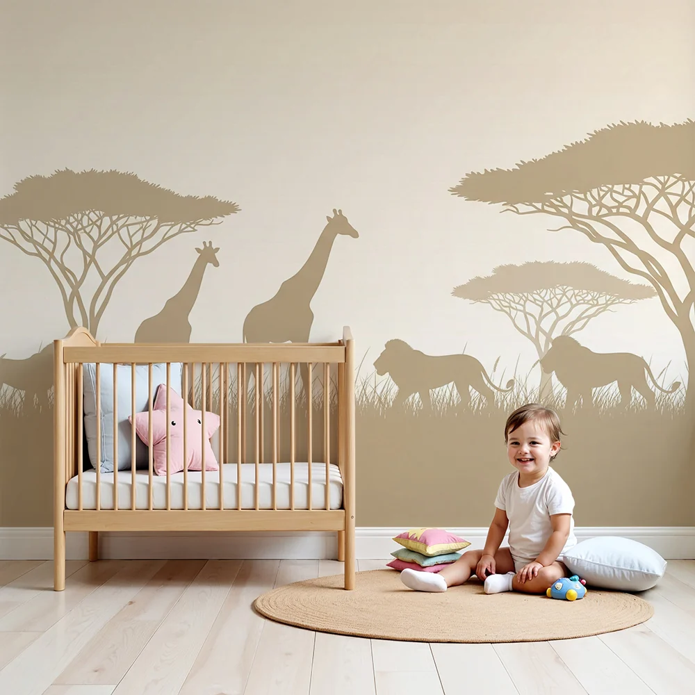 Papel de parede crianç | Safari com girafas e leões
