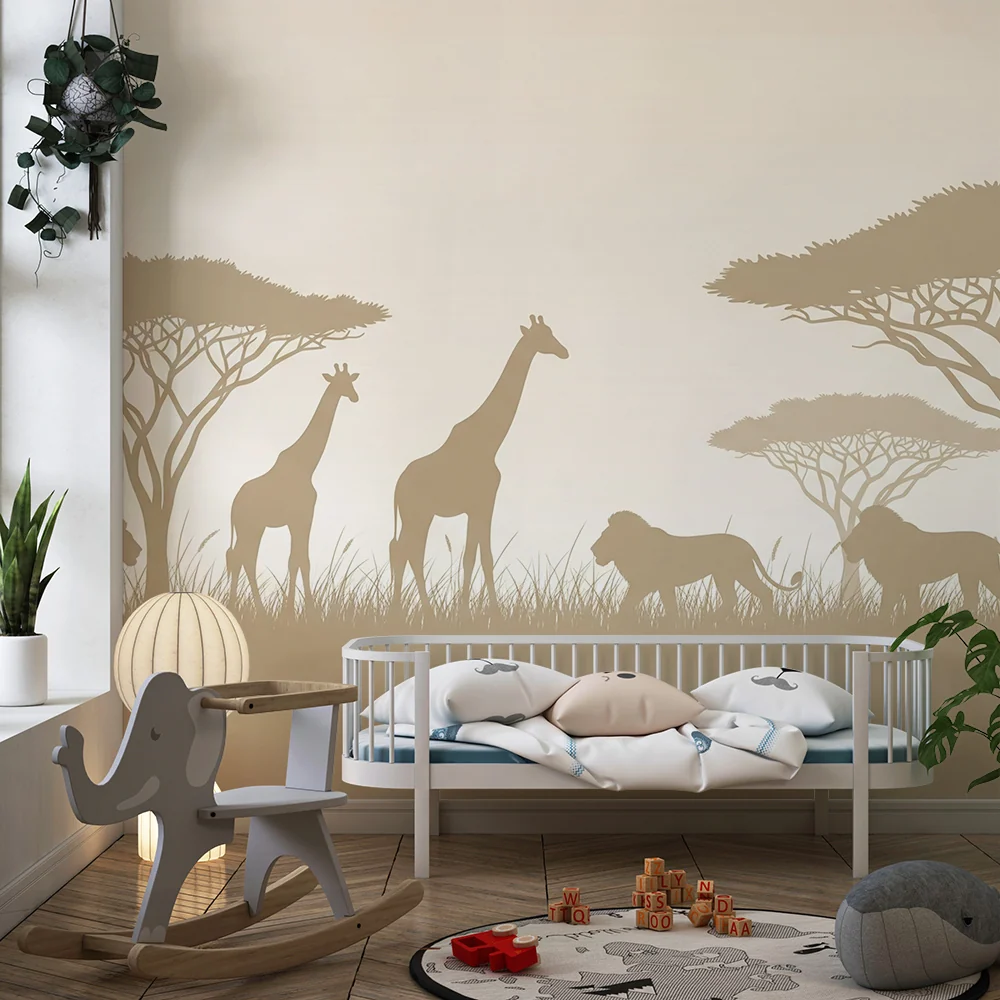 Papel de parede crianç | Safari com girafas e leões